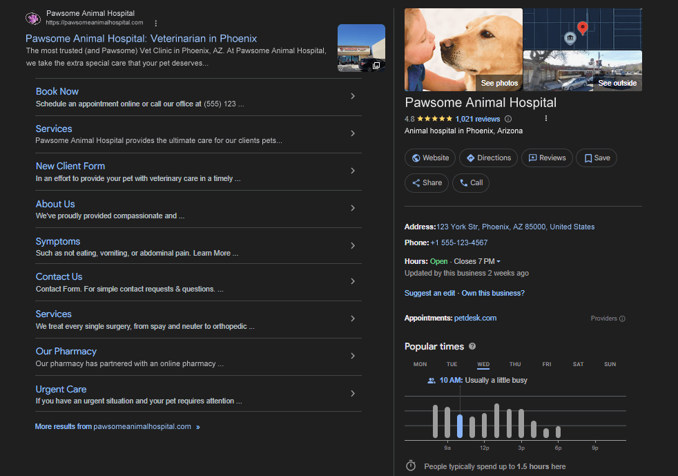 Example of an optimised Google Business Profile